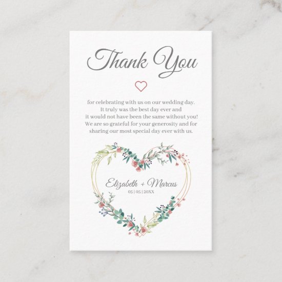 Floral Heart in Pink with Thanks Business Card