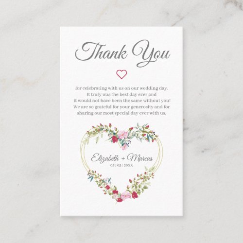 Floral Heart in Pink with Thanks Business Card