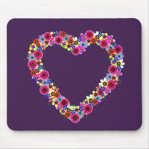 Floral Heart in Purple Mouse Pad
