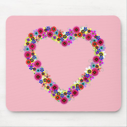 Floral Heart in Rose Pink Mouse Pad