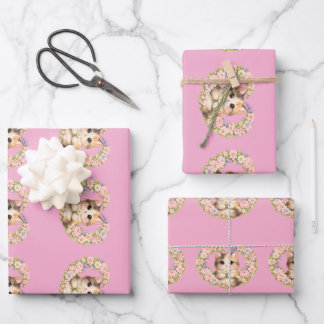 Floral Heart Kawaii art Kitten  Wrapping Paper Sheets