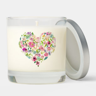 Floral Heart Love Romance Valentine Spring Colors Scented Candle