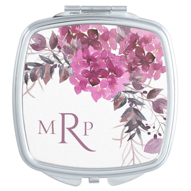*~* Floral Heart Magenta Hydrangea Chic Popular Compact Mirror (Front)