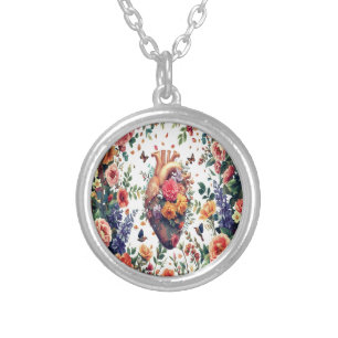 Floral Heart Metal Necklace  Artistic Bloom Penda