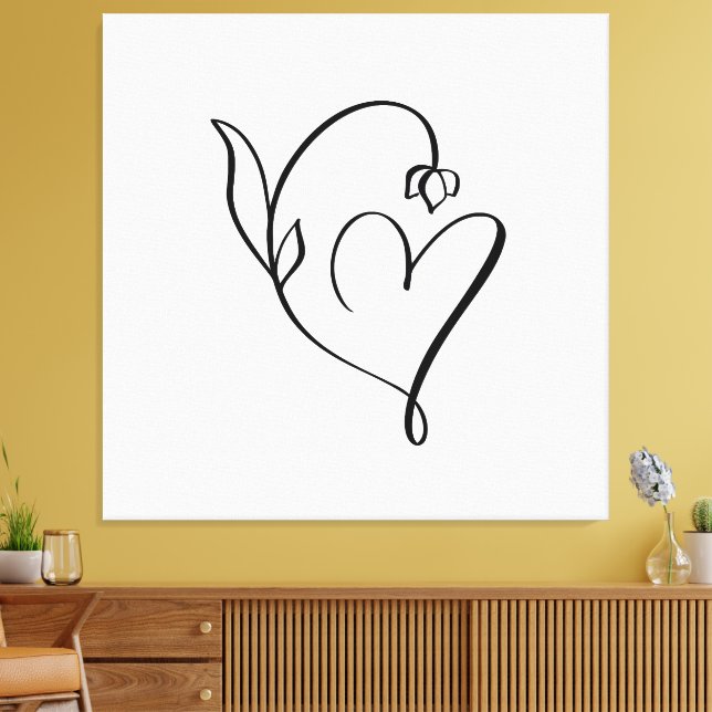 Floral Heart – Minimalist Line Art  Canvas Print (Insitu(LivingRoom))