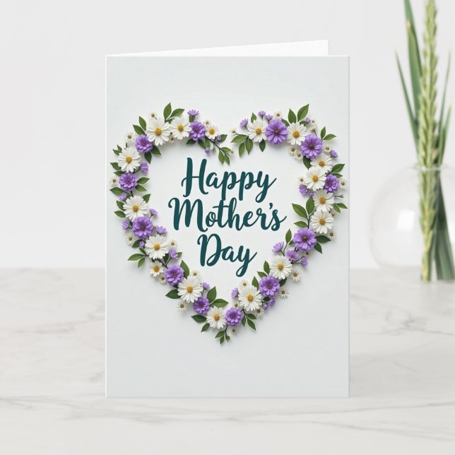 Floral Heart Mom Greeting Card (Front)