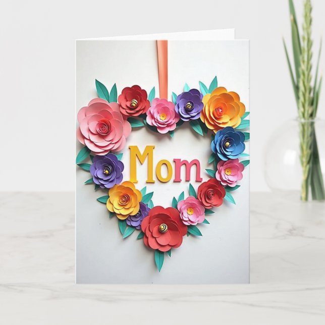 Floral Heart Mom Paper Card (Front)
