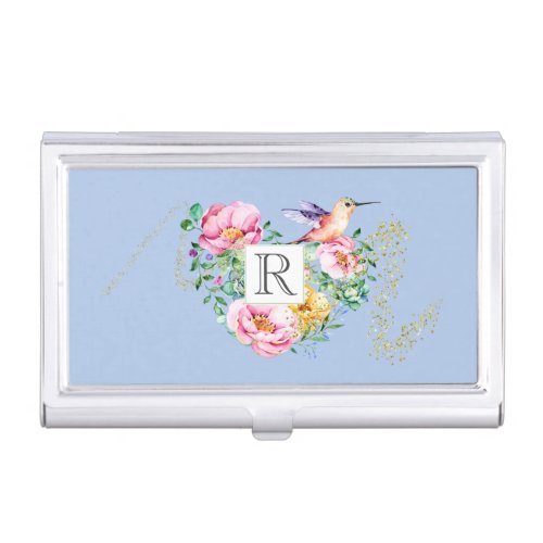Floral Heart Monogram with Zippy Fairy Dust Business Card Case