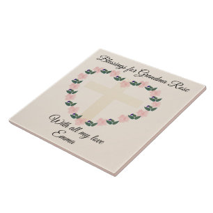 Floral Heart Mother’s Day Blessing for Grandma Ceramic Tile