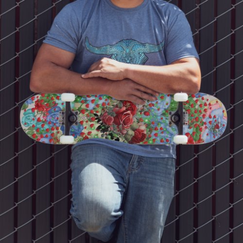 Floral Heart on collage Skateboard
