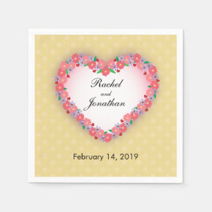 Floral Heart on Gold, Personalize Wedding Napkins