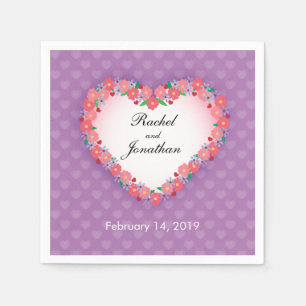 Floral Heart on Light Purple, Personalized Wedding Paper Napkins