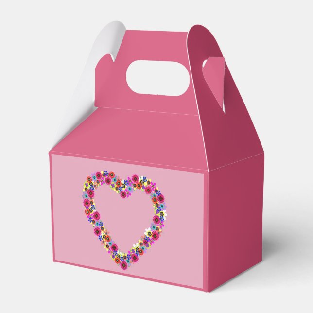 Floral Heart on Pink Favor Boxes (Front Side)
