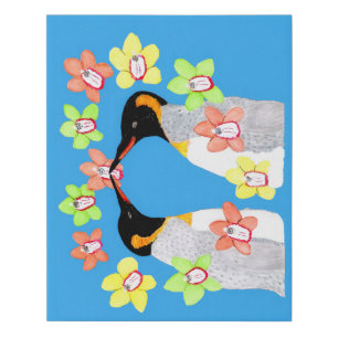 Floral Heart Penguin Faux Canvas Print