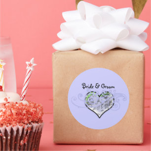 Floral Heart Periwinkle Blue and A Touch of Lime Classic Round Sticker