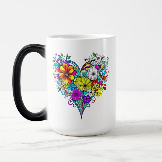 Floral Heart Personalized Color Morph Mug (Left)
