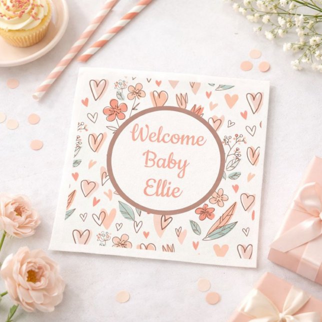 Floral Heart Personalized Name Napkins (Creator Uploaded)