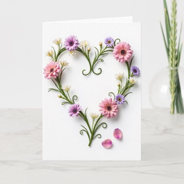 Floral Heart Photo Greeting Card (Front)