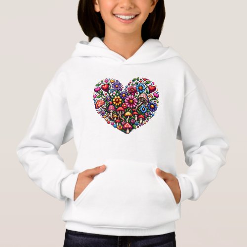 Floral Heart Pixel Art Hoodie