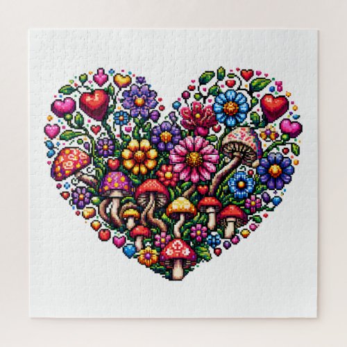 Floral Heart Pixel Art  Jigsaw Puzzle