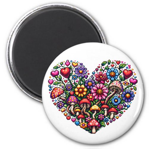 Floral Heart Pixel Art Magnet