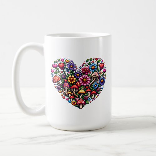 Floral Heart Pixel Art Personalized Coffee Mug