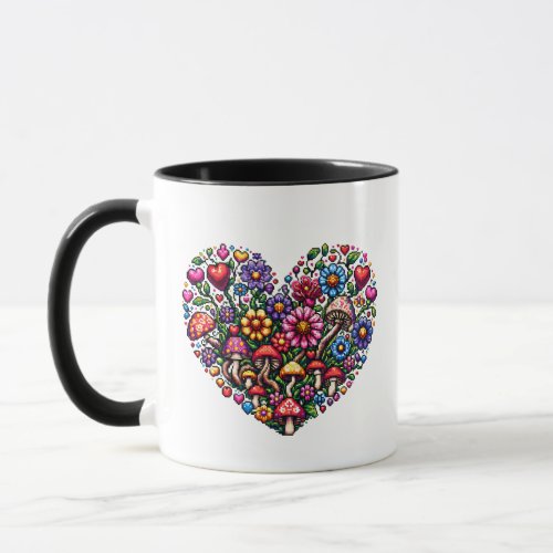 Floral Heart Pixel Art Personalized Mug