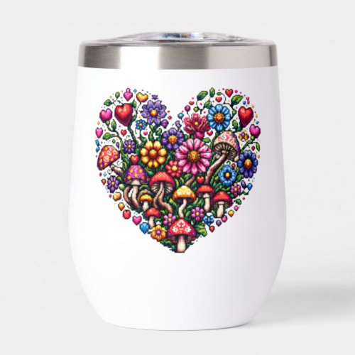 Floral Heart Pixel Art Personalized Thermal Wine Tumbler