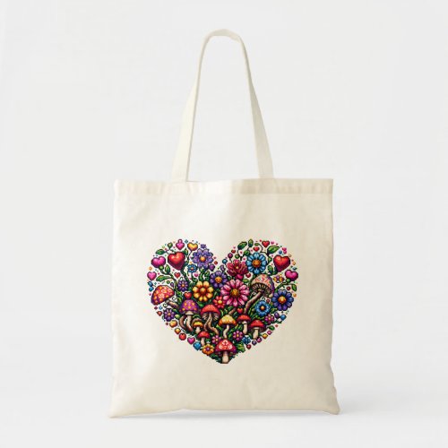 Floral Heart Pixel Art Personalized Tote Bag