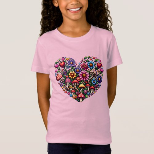 Floral Heart Pixel Art T_Shirt