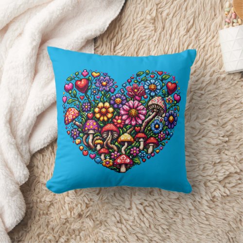 Floral Heart Pixel Art Throw Pillow