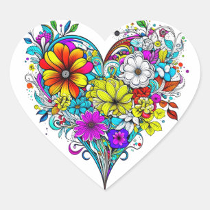 Floral Heart Pretty Colorful Heart Sticker