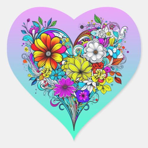 Floral Heart Pretty Colorful Heart Sticker