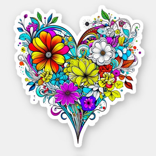 Floral Heart Pretty Colorful Sticker