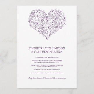 Floral Heart Purple Wedding Invitation