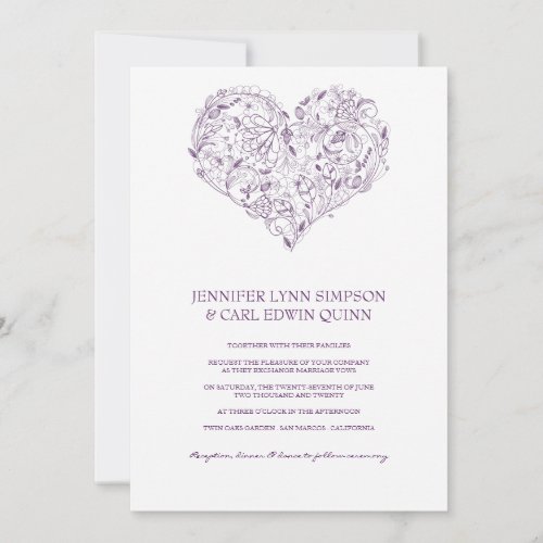 Floral Heart Purple Wedding Invitation