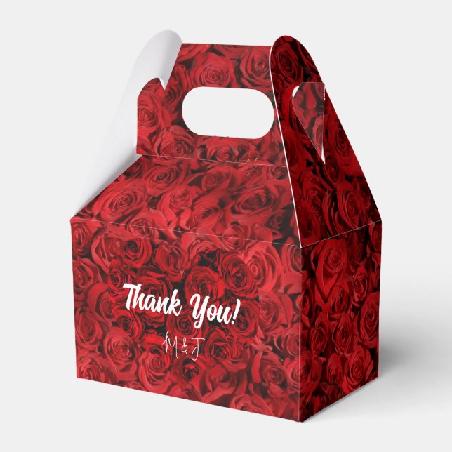 Floral Heart Red Roses Wedding Thank You Favor Box (Front Side)