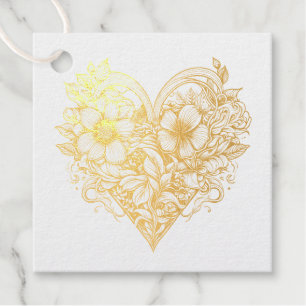 Floral Heart Romantic  Foil Favor Tags