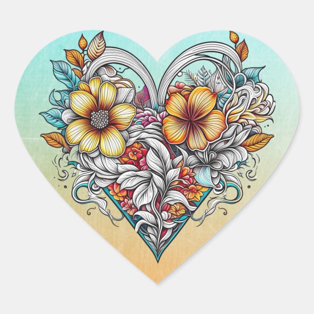 Floral Heart Romantic Heart Sticker (Front)