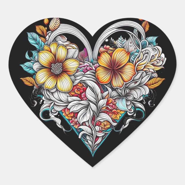 Floral Heart Romantic Heart Sticker (Front)