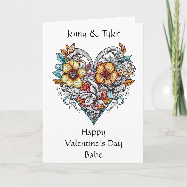 Floral Heart Romantic Personalized Card (Front)