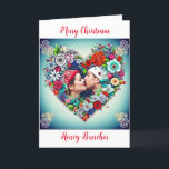 Floral Heart Romantic Personalized Christmas Holiday Card<br><div class="desc">Pretty teal background with red roses and colorful flowers whimsical folk art style floral heart. Add a picture of you and your partner in the personalize area. Sweet romantic card for Christmas. All I want for Christmas,  is us.</div>