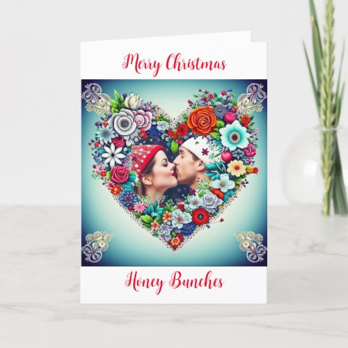 Floral Heart Romantic Personalized Christmas Holiday Card