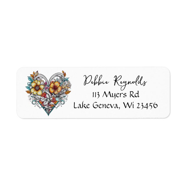 Floral Heart Romantic Personalized Label (Front)