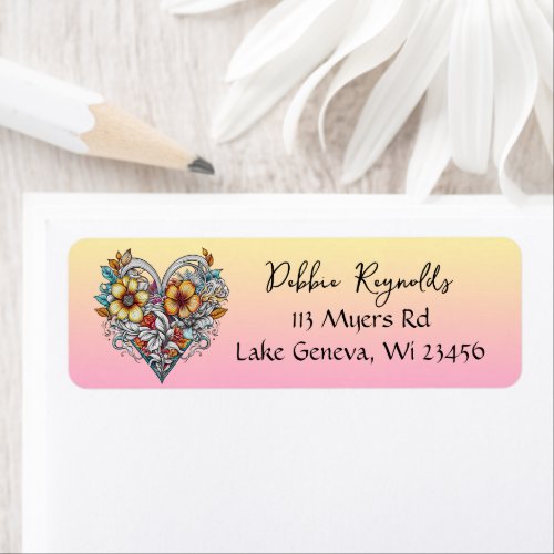 Floral Heart Romantic Personalized Label