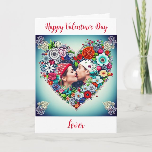 Floral Heart Romantic Personalized Valentine's Day Holiday Card (Front)