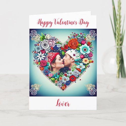 Floral Heart Romantic Personalized Valentines Day Holiday Card