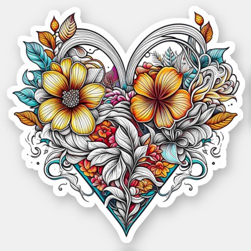 Floral Heart Romantic Sticker