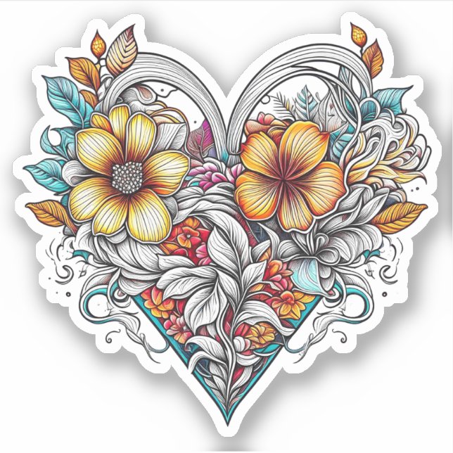 Floral Heart Romantic Sticker (Front)