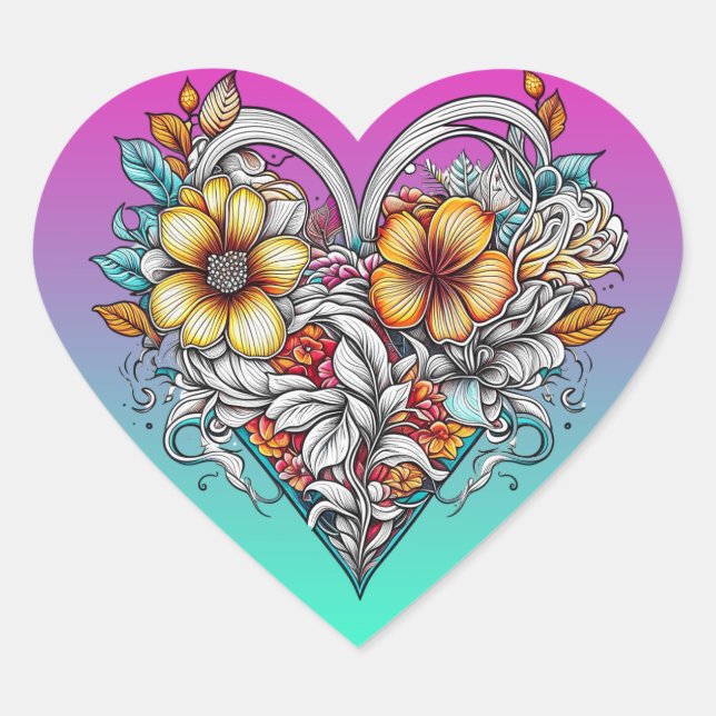 Floral Heart Romantic Sticker (Front)